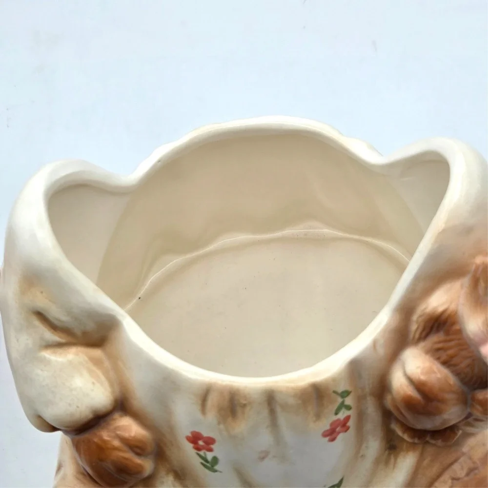 Mama Teddy Bear in Nightgown Cookie Jar Glass Eyes Holding Teddy Vintage 1980's